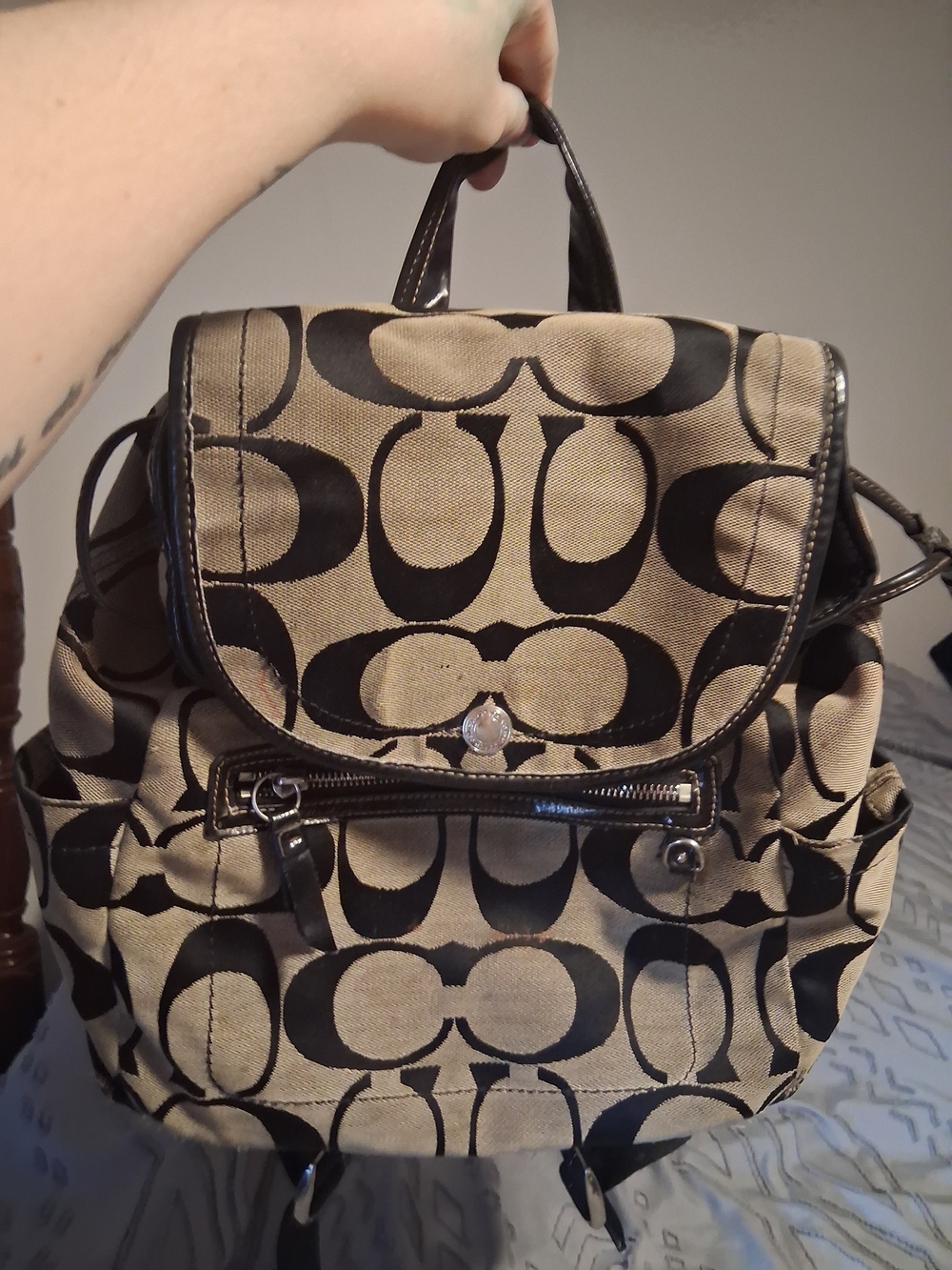 Coach Signature Canvas Backpack in Brown/Black